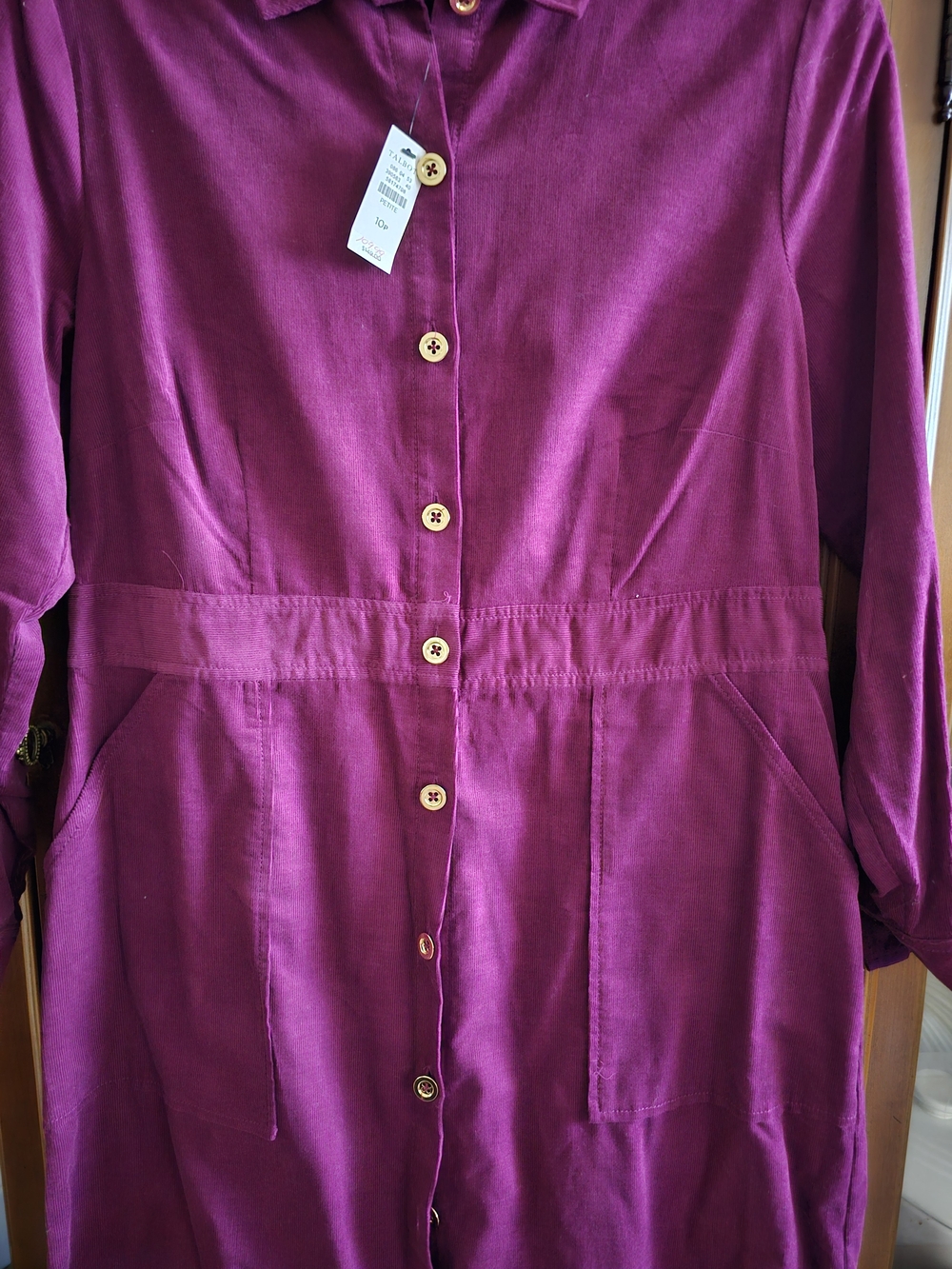 Talbots Long Sleeve Button-Front Dress in Plum. Size 10p - Picture 2 of 3